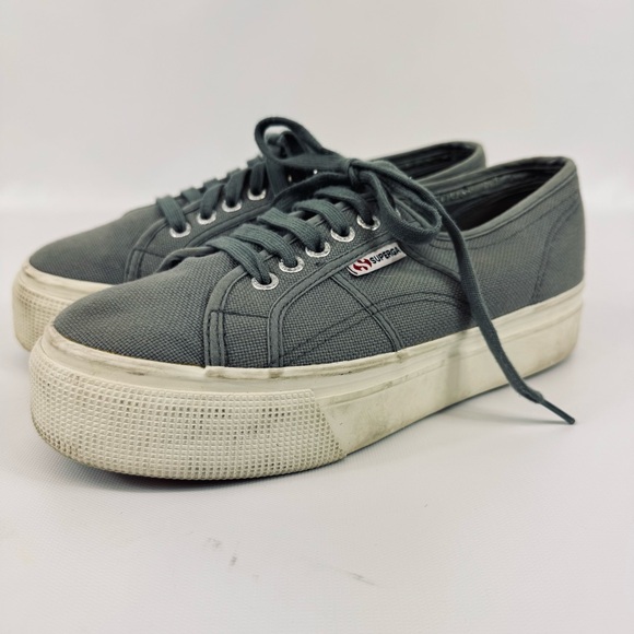 Superga Platform Sneakers Grey Lace Up - size 9 - Picture 4 of 16